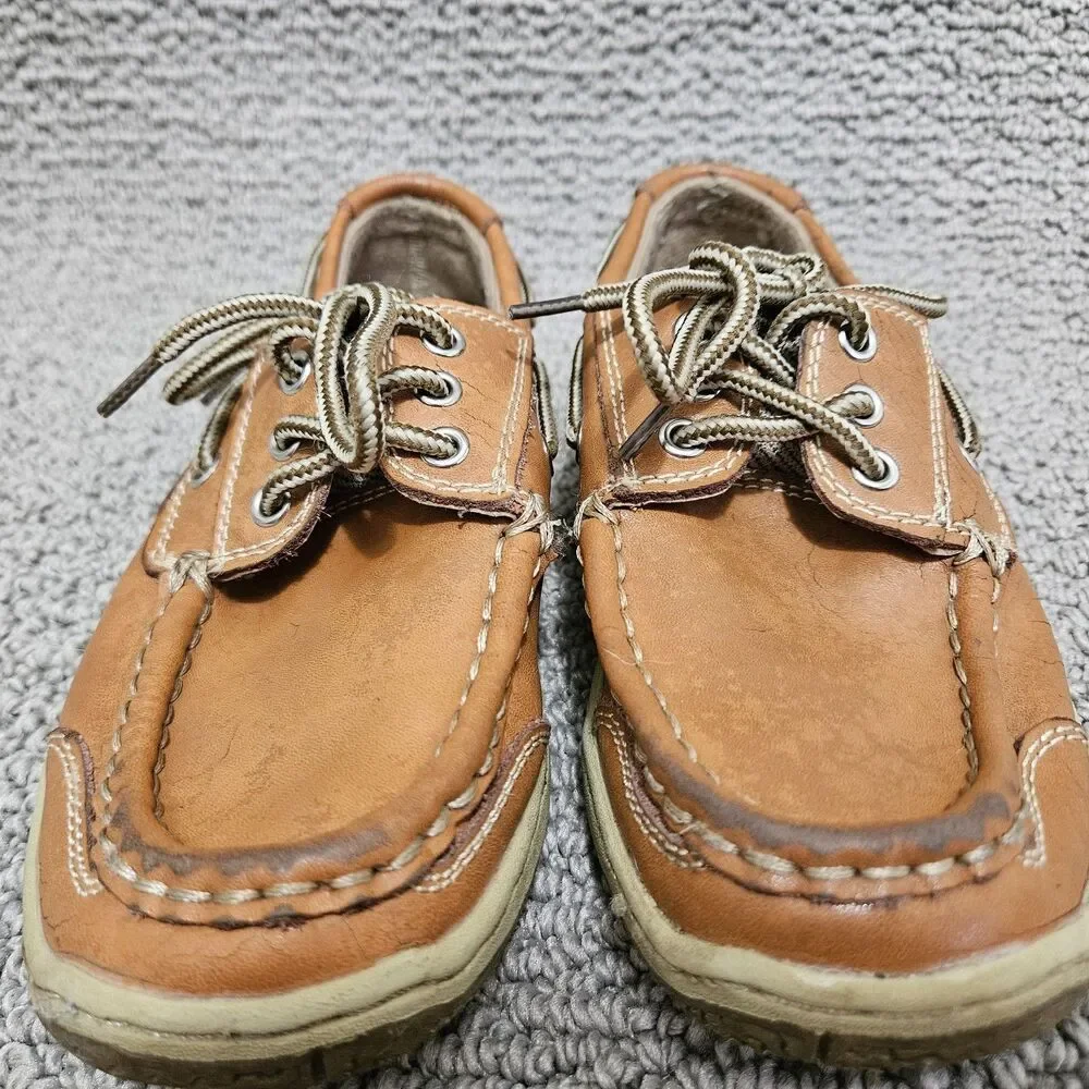 HIGHLAND CREEK Kids Tan Leather Boat Preppy Casual Vintage Style Shoe Size 2